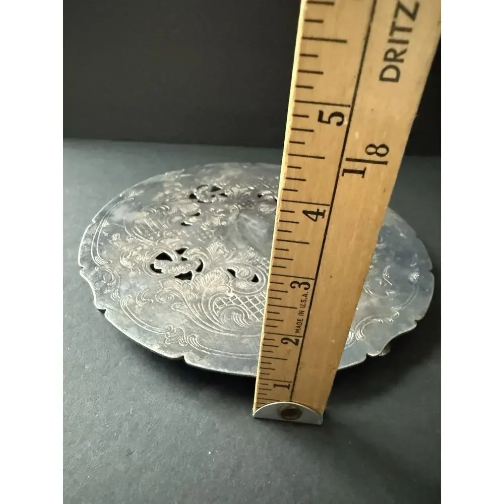 Vintage Silverplate Footed Trivet Round Scalloped Tableware Servingware Cottage